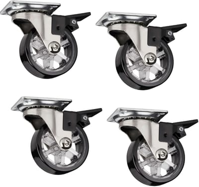 Set van 4 decoratieve design meubelwielen RAPID wielen Ø 50 mm zwart met rem, draagvermogen 35 kg, hoogte 64 mm, zwenkwielen van SOTECH
