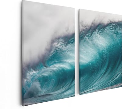 Artaza Canvas Schilderij Tweeluik Grote Golfen op de Helder Blauwe Zee - 80x60 - Foto Op Canvas - Canvas Print