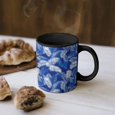 Magische Mok - Foto op Warmte Mokken - Koffiemok - Palmblad - Patroon - Blauw - Magic Mok - Beker - 350 ML - Theemok