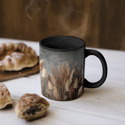 Magische Mok - Foto op Warmte Mokken - Koffiemok - Gedroogde Veldbloemen - Grijs - Beton print - Magic Mok - Beker - 350 ML - Theemok