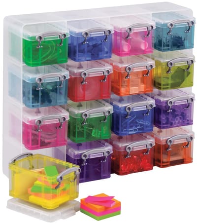 Really Useful Box transparante muurkubus met 16 gekleurde opbergdozen van 0 | 14 liter