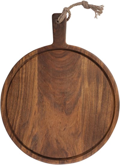 Pure Acacia Wood Borrelplank | Tapasplank | Serveerplank rond | Pizzaplank met handvat Ø39x3.5 cm