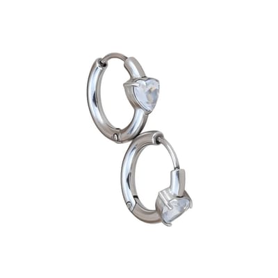 Aramat Jewels | Oorringen | Stalen Oorringen met Hartvormige Zirkonia | Zilverkleur | |8mm | Staal | Volwassenen | Verkleurd niet