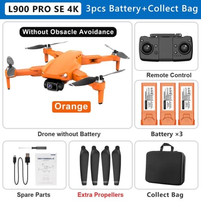 Nouveau Drone L900 PRO SE 4K professionnel GPS 5G WIFI moteur sans balais double caméra pliable RC quadrirotor FPV hélicoptère jouet cadeau 3 battery orange