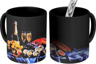 Magische Mok - Foto op Warmte Mokken - Koffiemok - Champagne - Luxe - Oesters - Magic Mok - Beker - 350 ML - Theemok