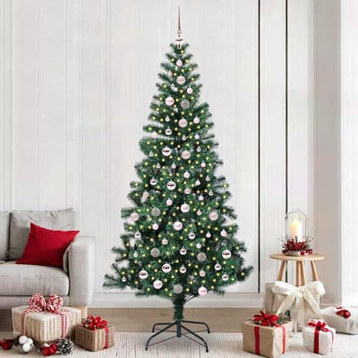 vidaXL - Kunststof - Voorverlichte - Kerstboom - Groen - 240 - cm - PVC - en - Metalen