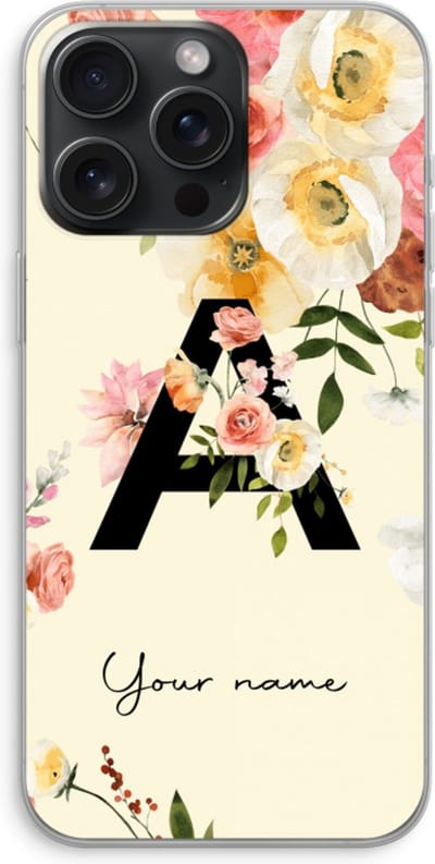 Gepersonaliseerd - Case Company® - Hoesje geschikt voor iPhone 15 Pro Max hoesje - Flirty Flowers Monogram - Soft Cover Telefoonhoesje - Bescherming aan alle Kanten en Schermrand