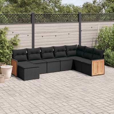 vidaXL - 8-delige - Loungeset - met - kussens - poly - rattan - zwart