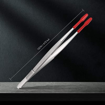 Pincet Set - Precisie Tangen - Laboratorium Hobby - Rubberen Grip Punten - 13cm Lengte - Rood Zilver