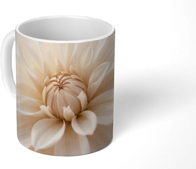 Mok - Koffiemok - Bloem - Dahlia - Wit - Mokken - 350 ML - Beker - Koffiemokken - Theemok