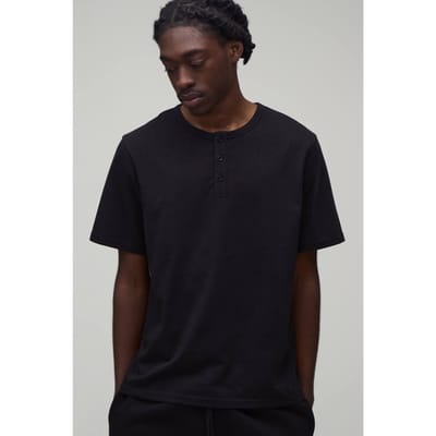 Essentieel Regular Fit Henley T-shirt | Black | Size XS