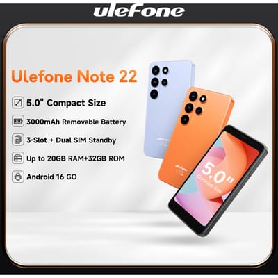 【Wereldpremière】 Ulefone Note 22 Mini 5,0" Smartphone – Android 16, Verwisselbare Accu, Dual SIM Standby, Wereldwijde Versie