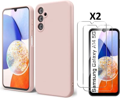 Hoesje Geschikt Voor Samsung Galaxy A14 Hoesje siliconen Pink Sand zacht siliconen hoesje TPU backcover - Met Screenprotector - 2 stuks