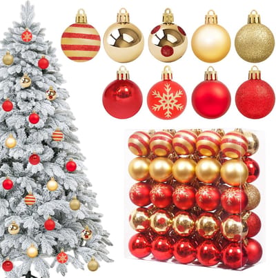 Famanu – Onbreekbare Kerstballen 4cm - Shatterproof Kerstballen Set met opbergdoos - Veilig Lichtgewicht Kerstboom Ballen met 9 Designs (Glitter/Mat/Glanzend) Kunststof Kerstballen voor Binnen - Buiten