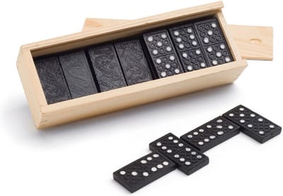 Domino spel steentjes - 28x stuks steentjes - in houten kistje - Familiespel - Klassiek dominospel