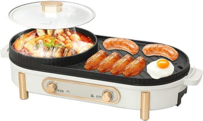 Elektrische Hot Pot Grill - 2-in-1 Kookpot - Gezellig Tafelen - Dubbele Verwarming - Voor 3-6 Personen - Wit