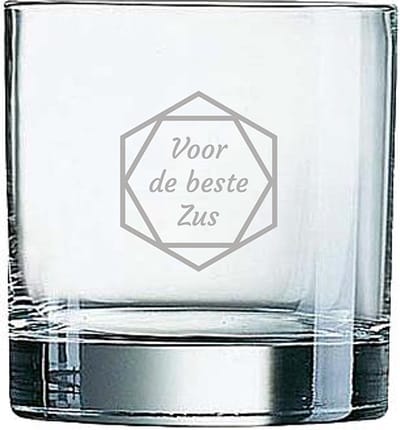 Gegraveerde Whiskeyglas 38cl voor de beste Zus in hexagon