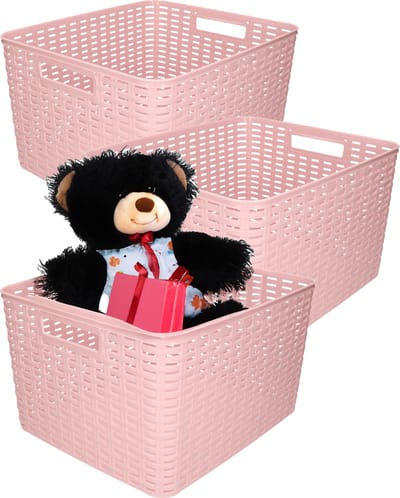 Plasticforte Opbergmand - 3x - Kastmand - rotan kunststof - oud roze - 28 Liter - 34 x 40 x 23 cm