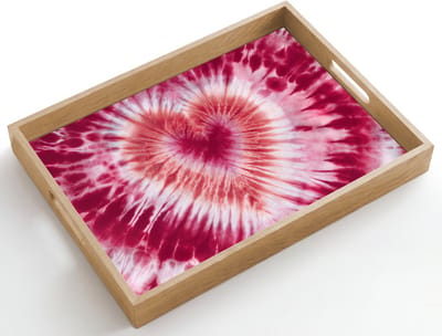 Dienblad hout 50x35 cm - Schootdienblad - Hartvorm - Roze - Tie dye - Borrelplank rechthoek - Plateau dienbladen