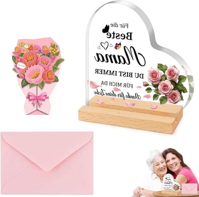 Acryl Ornament voor Moederdag met Houten Basis en 3D Bloemenboeket - Perfect Cadeau voor Verjaardagen en Speciale Gelegenheden
