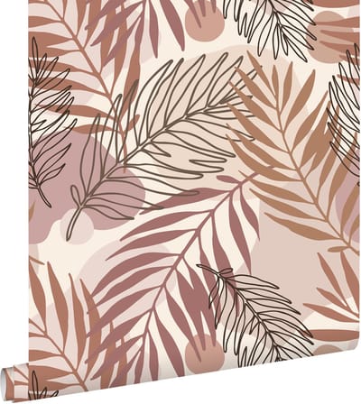 ESTAhome behang bladeren beige en oudroze - 50 x 900 cm - 139821