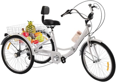 Vouwbare Driewieler - Volwassen Fiets - Stadsvervoer Boodschappen - 7 Versnellingen Rugleuning - 24 Inch Wielen - Wit