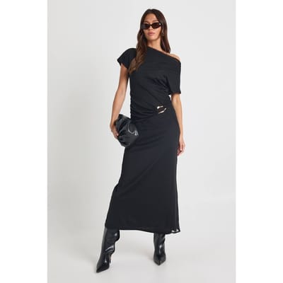 boohoo Dames Cowl-hals maxi-jurk met gouden biesdetails | Black | Maat: 8