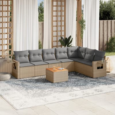 vidaXL - 8-delige - Loungeset - met - kussens - poly - rattan - beige