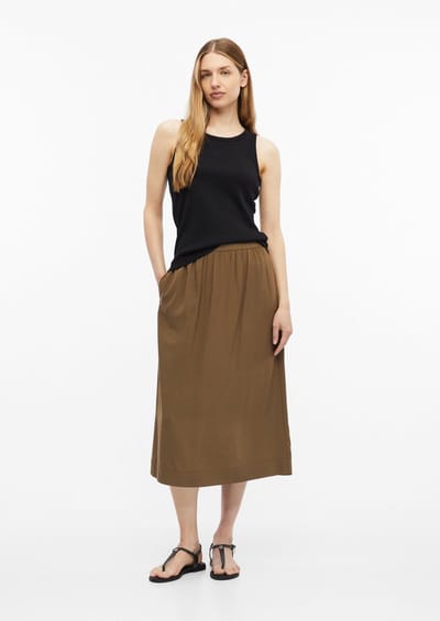 Jupe in viscose all-over bedrukt met zijzakken ruime pasvorm unieuw teak dames s.Oliver