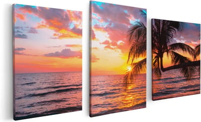 Artaza Canvas Schilderij Drieluik Tropisch Strand Tijdens Zonsondergang - 120x60 - Foto Op Canvas - Canvas Print