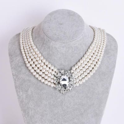 Luxe Nieuwe Mode Kristal Micro Pavé Zetting 3 Laags Parel Kettingen Kettingen Voor Vrouwen Bruiloft Feest Accessoires Sieraden white