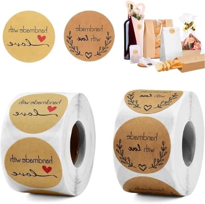 1000 Stuks Ronde Kraft Papieren Stickers, Zelfklevend voor Handgemaakte Decoraties, Flessen, Cadeautassen en Creatieve Projecten