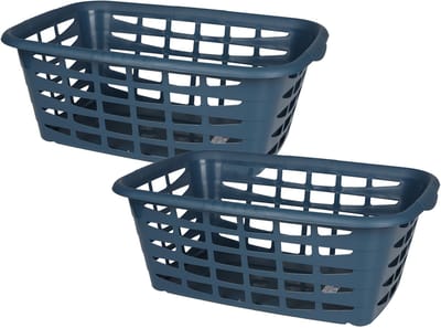 5Five Kunststof wasmand - 2x - blauw - 40 liter - 66 x 45 x 24 cm - manden voor wasgoed