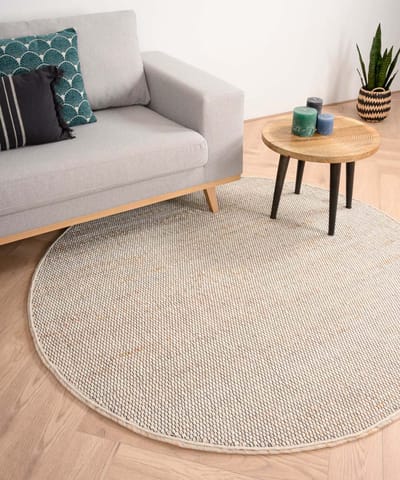 Rond wollen vloerkleed - Lett wit/beige 120
