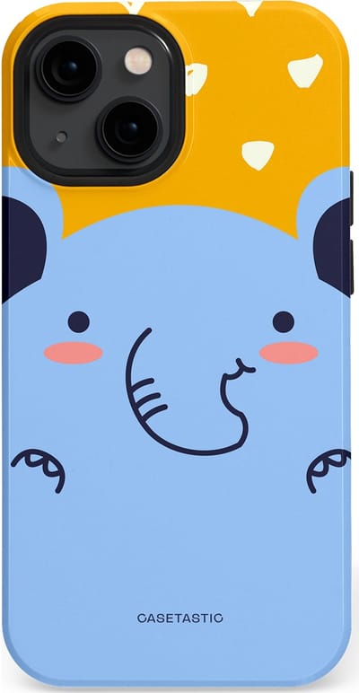 Casetastic hoesje geschikt voor Apple iPhone 13 mini - MagSafe - Dubbellaagse bescherming - Knuffel van olifant - Fashion Case - Lichtblauw Okergeel