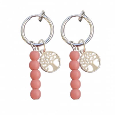 Klem Oorringen-Boom-Roze-Zilverkleur-geen gaatje-Charme bijoux