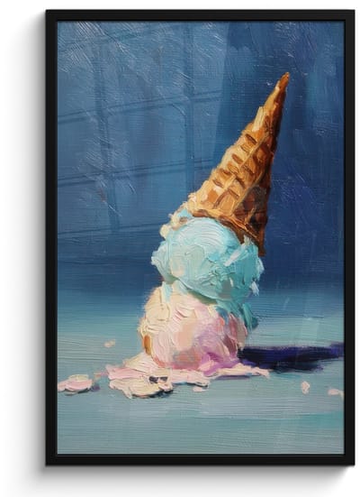 Poster in lijst - Fotolijst 60x90 cm - Posters - Ijshoorn - Bolletjes - Smelt - Roze - Posterlijst zwart - Decoratie - Wanddecoratie woonkamer - Muurdecoratie slaapkamer