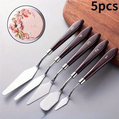 5PCS/Set Roestvrijstalen Taartspatel Set - Botercrème Fondant Decoratiegereedschap Voor Glad Glazuur Gebak DIY Taartdecoratie Schraper 5pcs