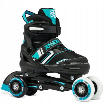 RAVEN Helixi 3-in-1 Skates/Rollerblades - Zwart/Mint - Maat 34-37 - LED Wielen