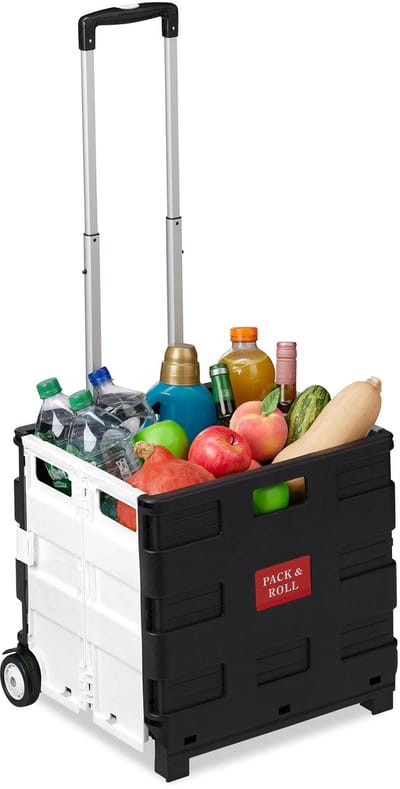 boodschappentrolley inklapbaar - telescopisch handvat - krat met wielen - tot 35 kg - 50 l - zwart-grijs