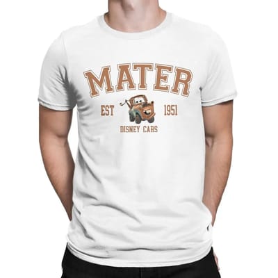 Heren Bruin Auto Mater T-shirt Lightning McQueen 100% Katoen Kleding Nieuwigheid Korte Mouw Ronde Hals T-shirts Grote Maten T-shirts S wit