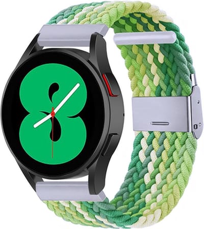 By Qubix - Geschikt voor Garmin bandje - Geschikt voor Garmin Venu / Sq / Sq2 / 2 plus - Braided nylon bandje - Groen / lichtgroen - Smartwatch bandje 20mm