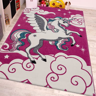 Paco Home Vloerkleed Kinderkamer Voor Kinderen De Kleine Eenhoorn Pink/Crème/Turquoise 80x150 cm