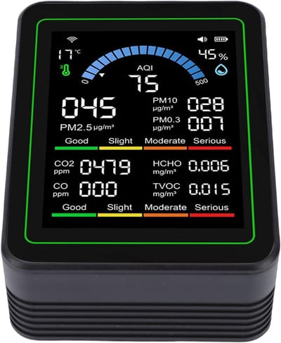 Luchtkwaliteitsmonitor - Binnenluchtmeter - Gezond Leven - 10-in-1 Detectie - 2.8 Inch LCD - Zilver