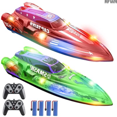 RFWR® Set van 2 op afstand bestuurbare boten voor kinderen - 13 inch RC raceboot met LED-lampen voor in het zwembad en meer, perfect zomerspeelgoed