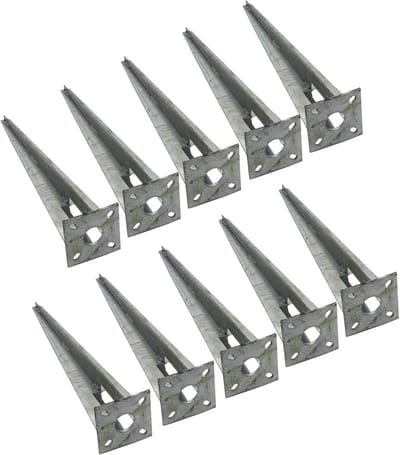 Set van 10 grondhulsels met kopplaat voor schuttingpalen Ø 34 mm, 50 cm lang