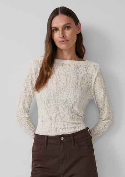 s.Oliver - female - Half doorschijnend shirt met lange mouwen van zacht jersey kant