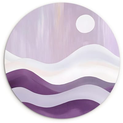 WallCircle® Wandcirkel 120x120 cm - Muurcirkel Golven - Heuvels - Abstract - Paars - Muurdecoratie woonkamer - Wanddecoratie slaapkamer - Kamer decoratie accessoires - Ronde schilderijen XXL