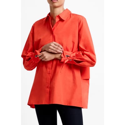 French Connection Cambria Cott Tie Up Bow Shirt Flame Orange Größe: M | Longsleeves Outlet | Damen | Orange