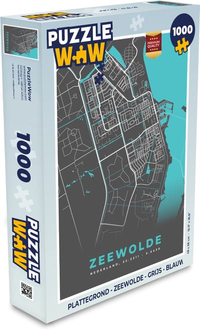 Puzzel Plattegrond - Zeewolde - Grijs - Blauw - Legpuzzel - Puzzel 1000 stukjes volwassenen - Stadskaart